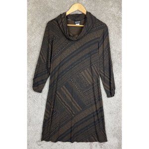 Nomadic Traders Dress Womens Medium Brown Black 3/4 Sleeve Cowl Neck- 7631